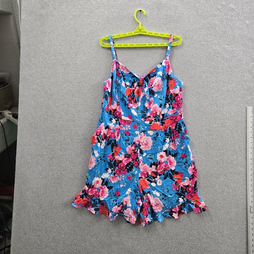 Torrid Women Romper 1 Blue Floral Sleeveless Challis Tied Front Garden Party